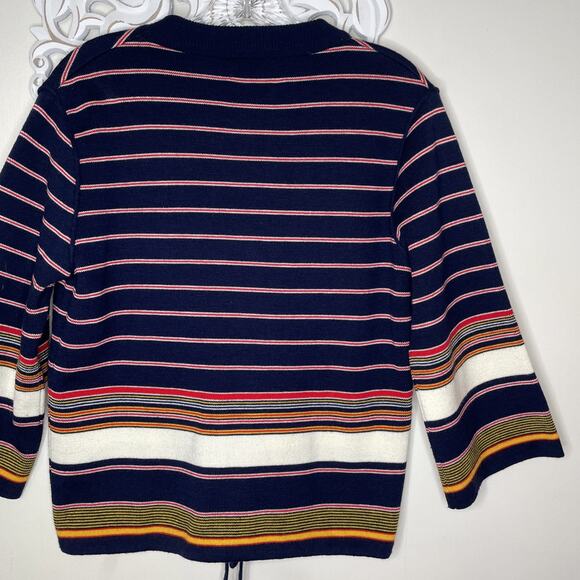 VTG VAMP by Koret size M Knit SWEATER V-Neck Button up 3/4 Sleeves Striped BLUE - Picture 9 of 16